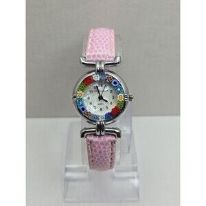 Uno Alla Volta Murano Glass Millefiori Womens Watch Pink Leather New Battery MOP